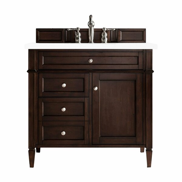 James Martin Vanities Brittany 36in Single Vanity, Burnished Mahogany w/ 3 CM White Zeus Quartz Top 650-V36-BNM-3WZ